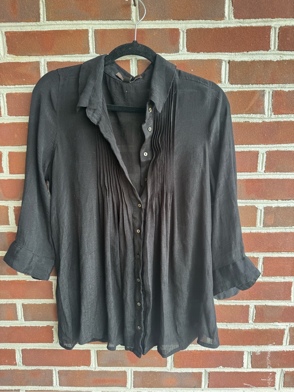 Fever Black Sheer Viscous Blend Summer Button Down Top L